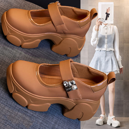 Women's Style High Velcro Autumn Chunky Waterproof Platform Shallow Mouth Women's Casual Shoes