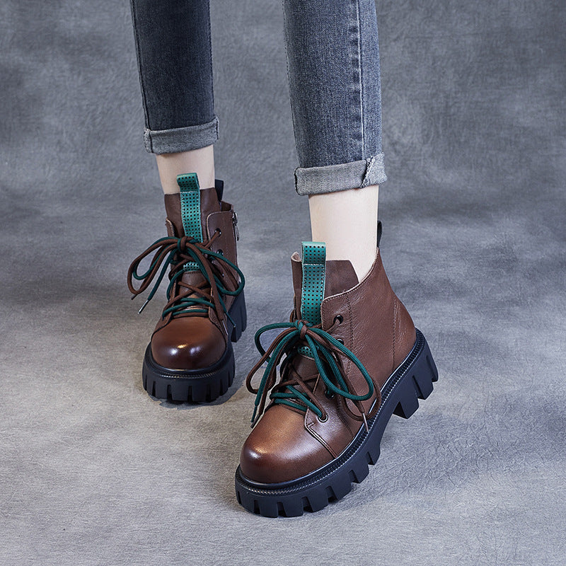Women's Retro Thick-soled Muffin Bottom Top Layer Cowhide Women's Shoes