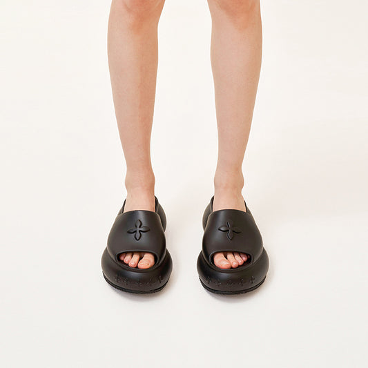 Black Cruciate Flower High Platform Summer Sandals