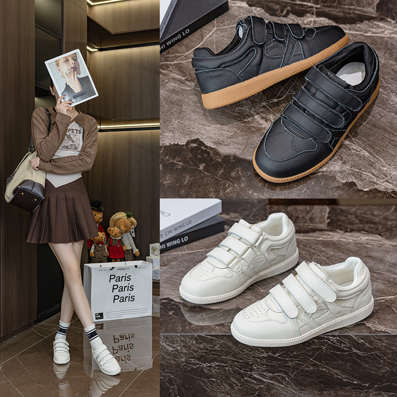 Women's Top Layer Cowhide Board Round Toe Fashion Korean Retro Genuine Women's Casual Shoes