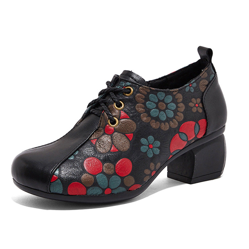 Women's & Men's Retro Ethnic Style Autumn Chunky Soft Bottom Cowhide Men's Shoes