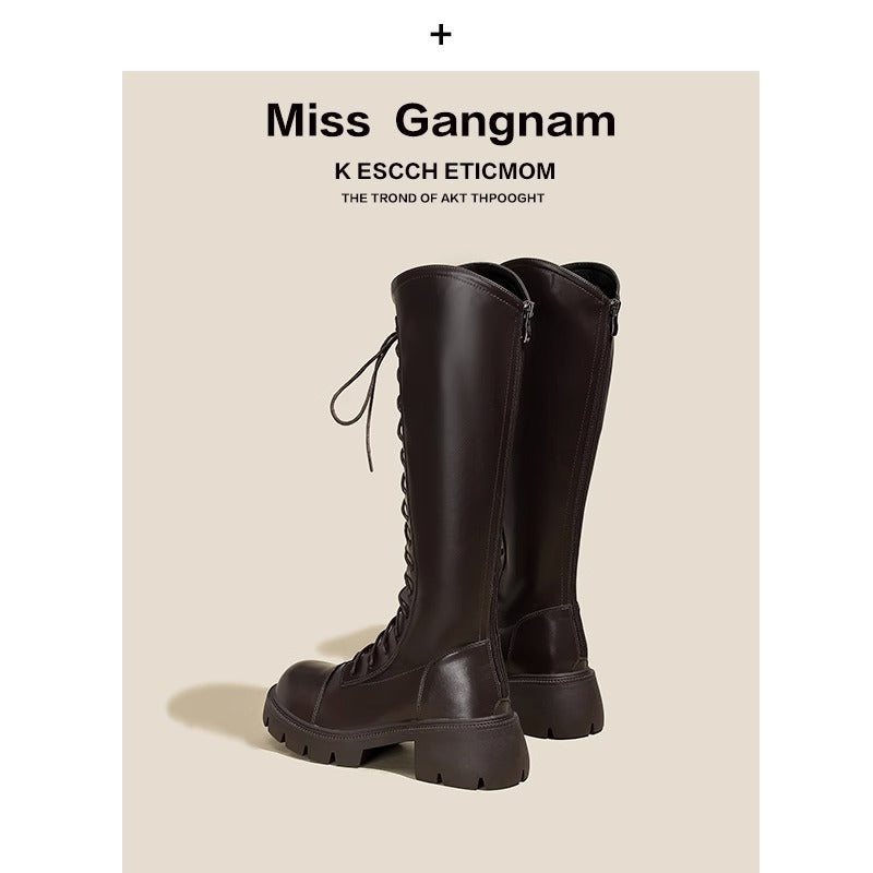 Women's Brown Knight V Cut High Leg Boots