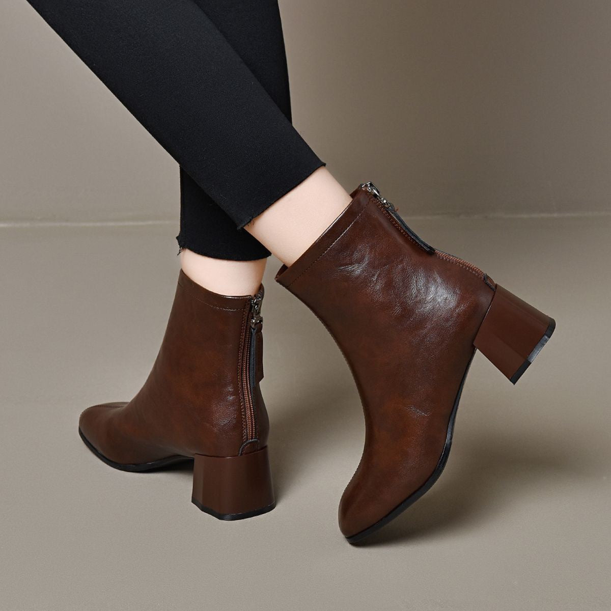Women's Clutch Pattern Cowhide Mid Thick Middle Winter Soft Heels