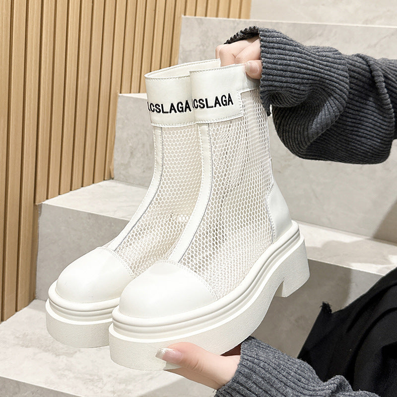 Women's Style Mesh Zipper Letters Roman Show Boots