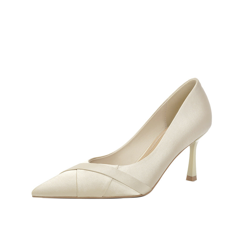 Women's Satin Cross Wedding High Stiletto Bridesmaid Heels