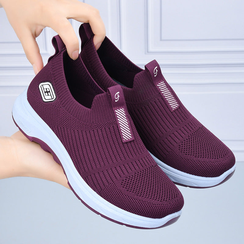 Flying Woven Breathable One Pedal Lazy Mom Casual Shoes