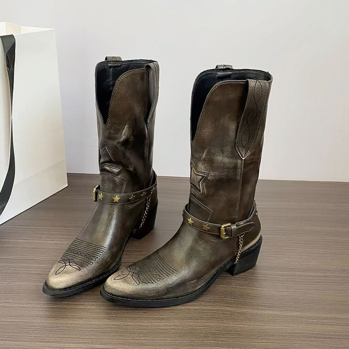 Women's Vintage Western Cowboy Sleeve Genuine Long Brown Knight Women's Leather Boots