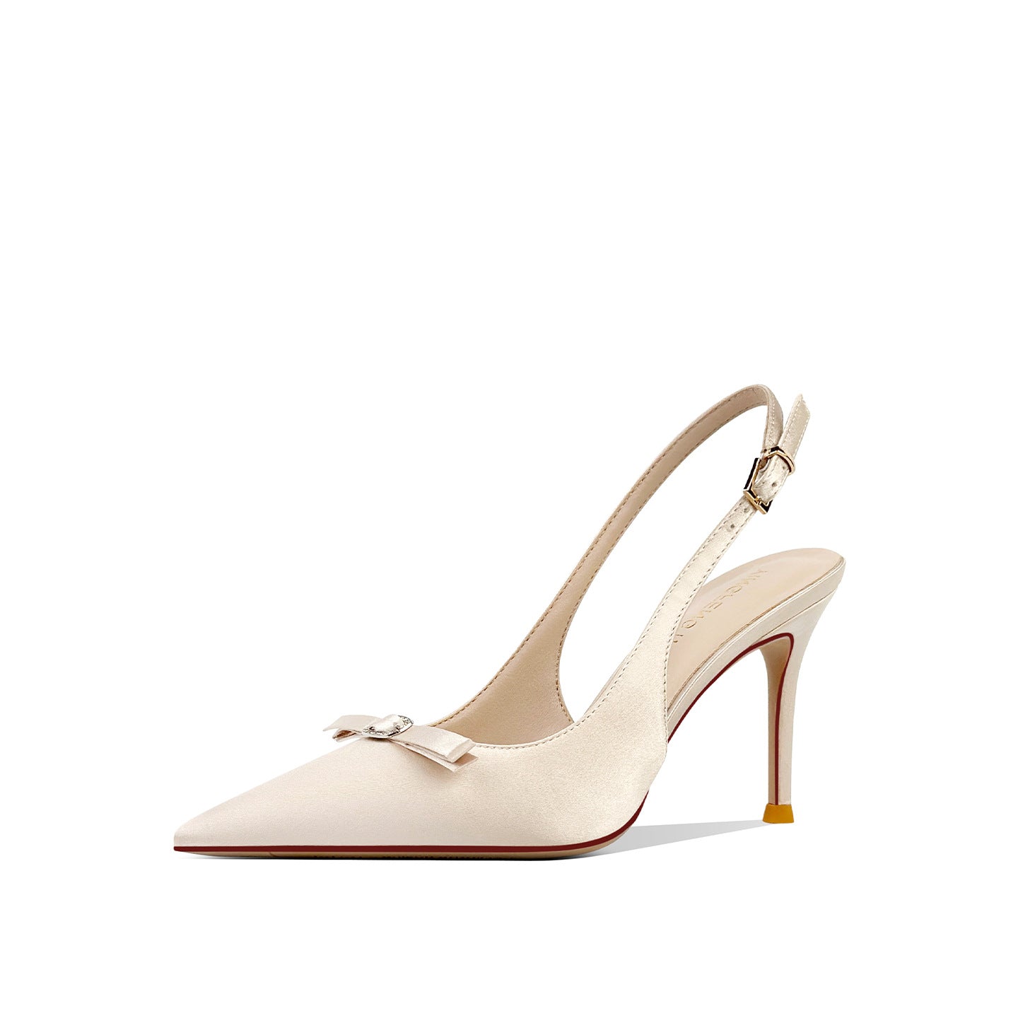 Women's Champagne Stiletto Bowknot French Style Temperament Satin High Heeled Sandals