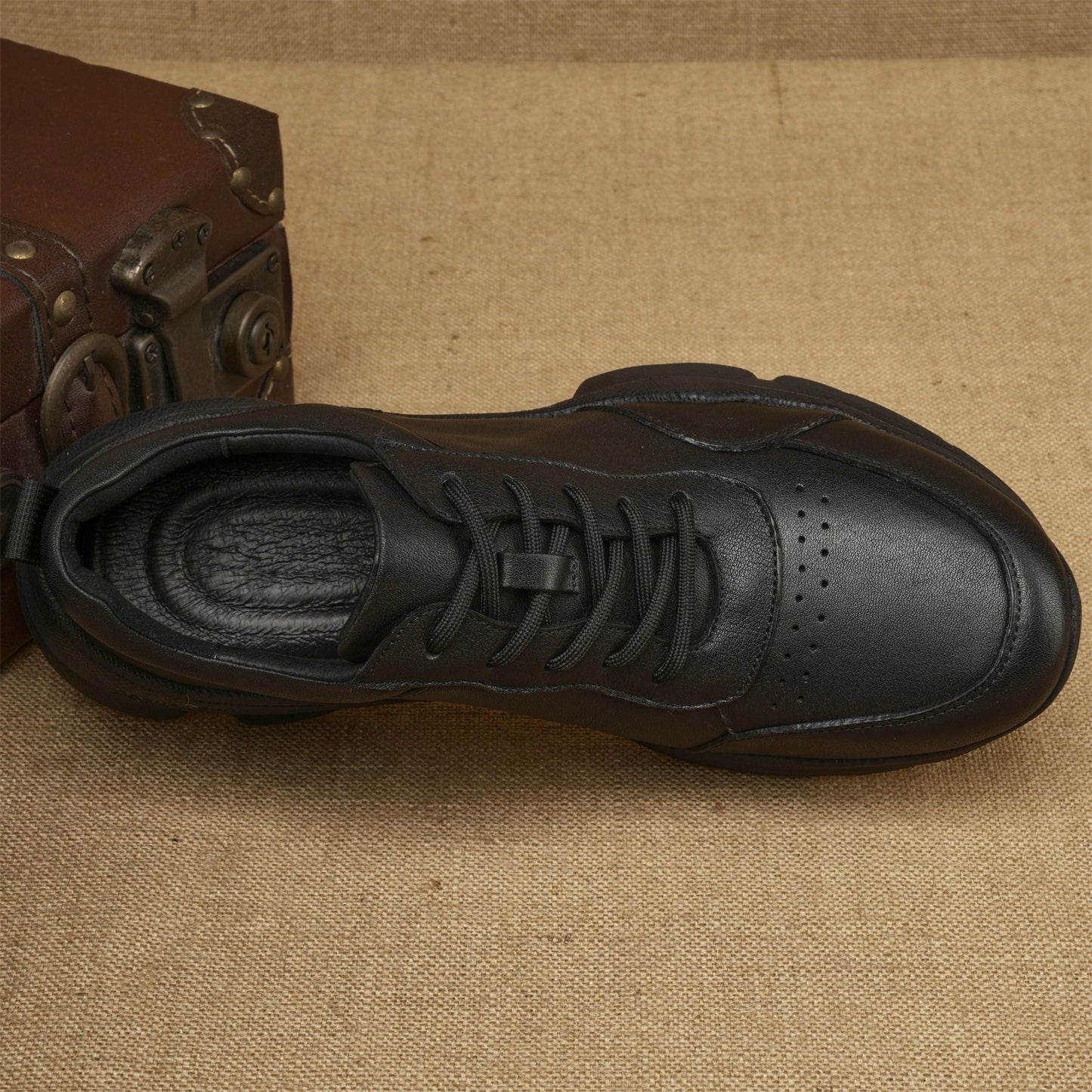 Men's Top Layer Cowhide Black Business Walking Foam Soft Men's Shoes