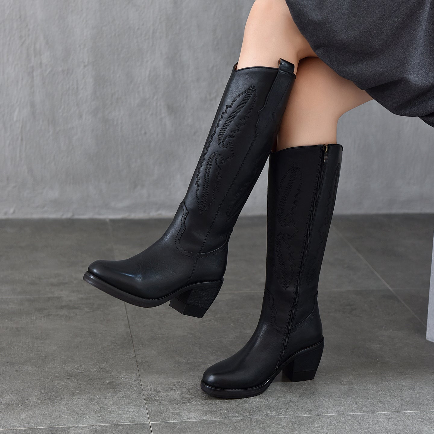 Retro Handmade Genuine High First Layer Cowhide Side Heels