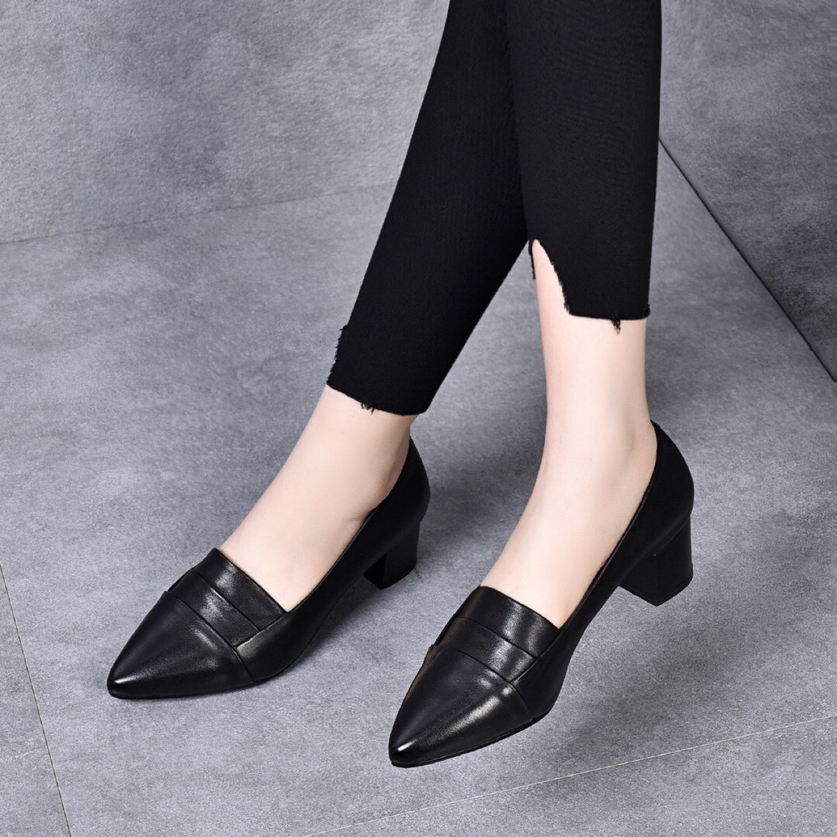 Women's Mouth Pumps First Layer Cowhide Spring British Women's Fashion Shoes