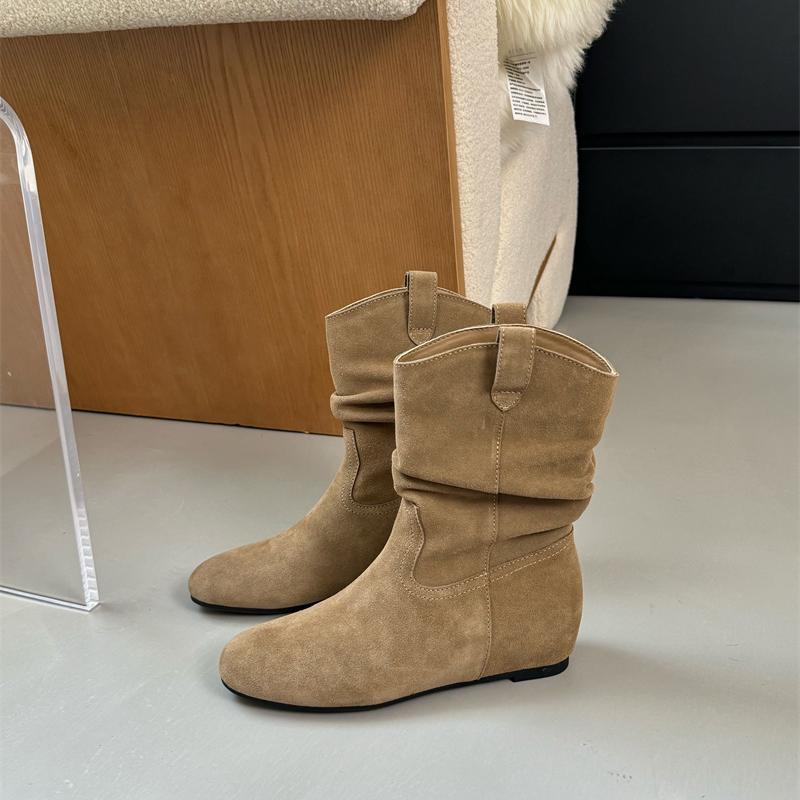 Women's Pile Style Frosted Height Increasing Insole Women's Leather Boots