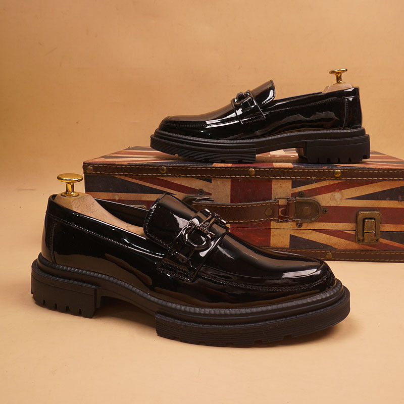 Men's Height Increasing Insole Patent Trendy British Style Pointed Slip-on Men's Business Leather Shoes