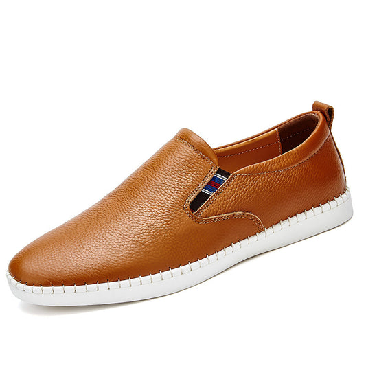 Men's Plus Size Slip On Cowhide Flat Casual Shoes