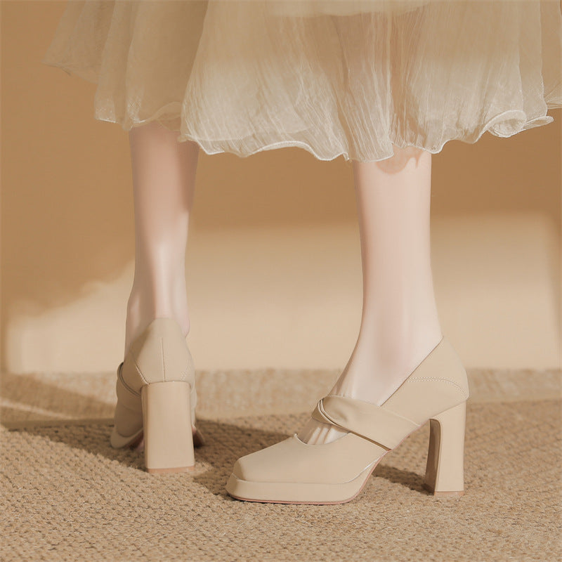 Women's Summer Square Toe Buckle Chunky French Women's Fashion Shoes