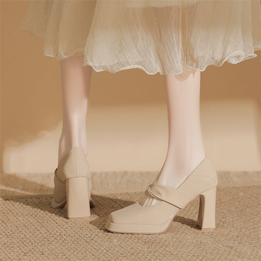 Women's Summer Square Toe Buckle Chunky French Women's Fashion Shoes