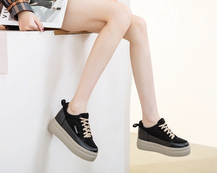 Women's Platform White Height Increasing Korean Style Genuine Women's Shoes
