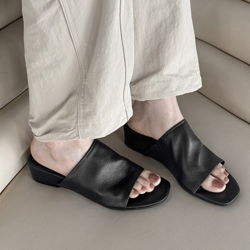 Women's Retro One-word Wedge Summer Outdoor Genuine Sandals