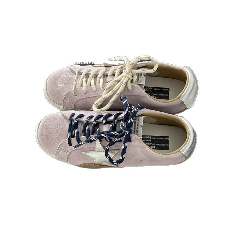 Toe Vintage Korean Style Golden Goose Trendy Cowhide Distressed Breathable Women's Sports Shoes