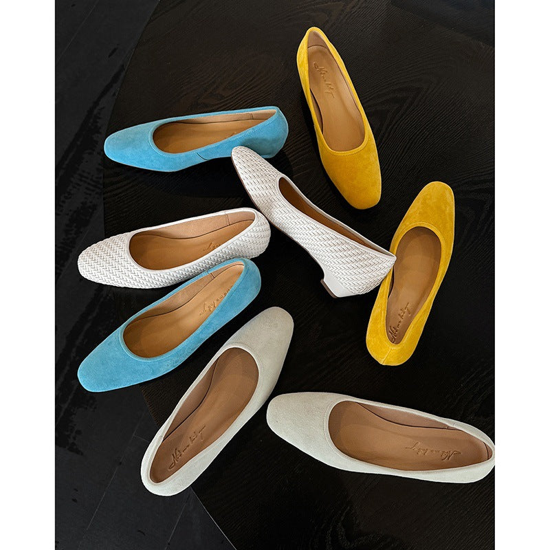 Sky Blue Beauty Retro Round Head Slip-on Flat Pumps Not Women's Fashion Shoes