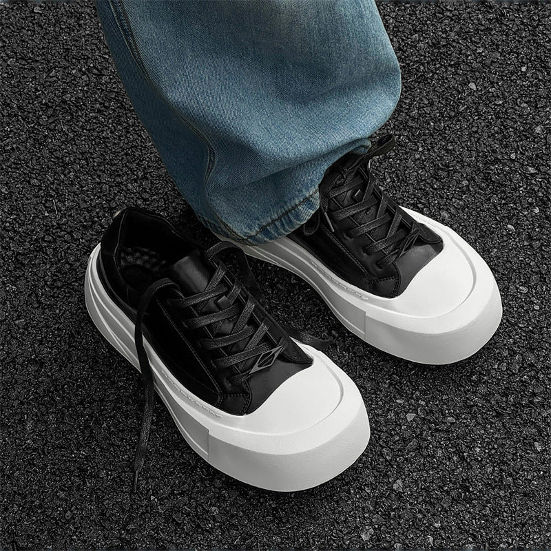 Men's Derby Niche Platform Height Increasing Commuter White Black Round Toe Sneakers