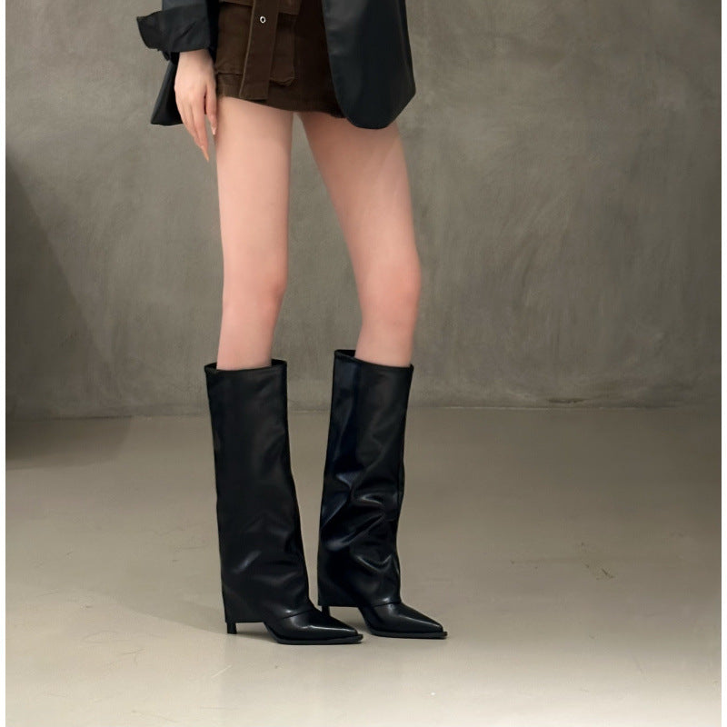 Pointed Hot Style Pants Tube High Female Stiletto Below Women's Leather Boots