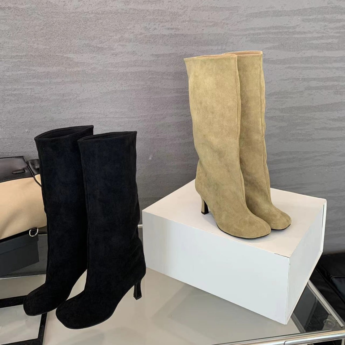 Fashionable Short Pile Style Stiletto Western Women's Leather Boots