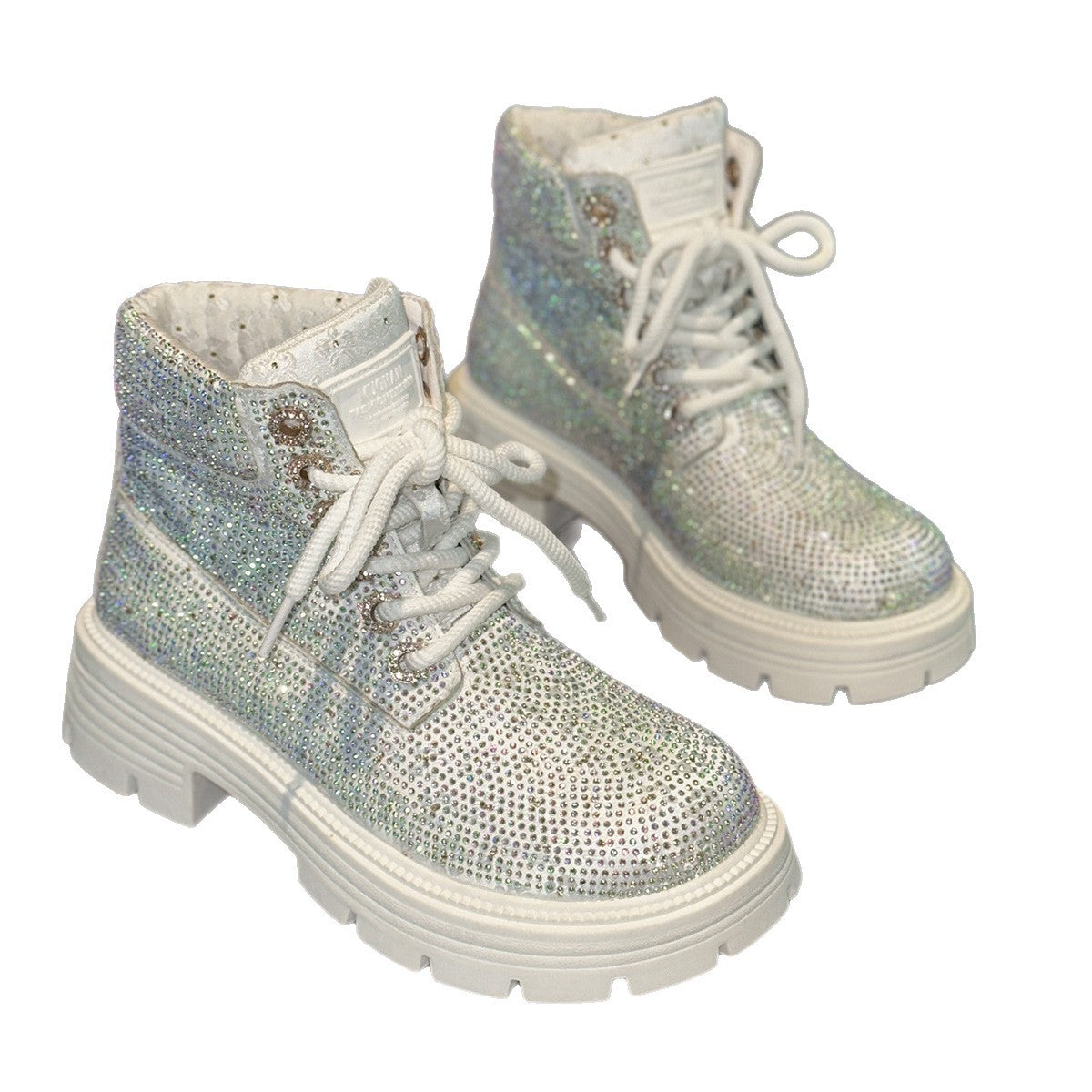 Women's Martin Rhinestone Full Diamond Leopard Print Boots