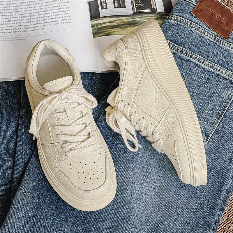 Men's White Trendy Campus Lovers Bread Leather Shoes