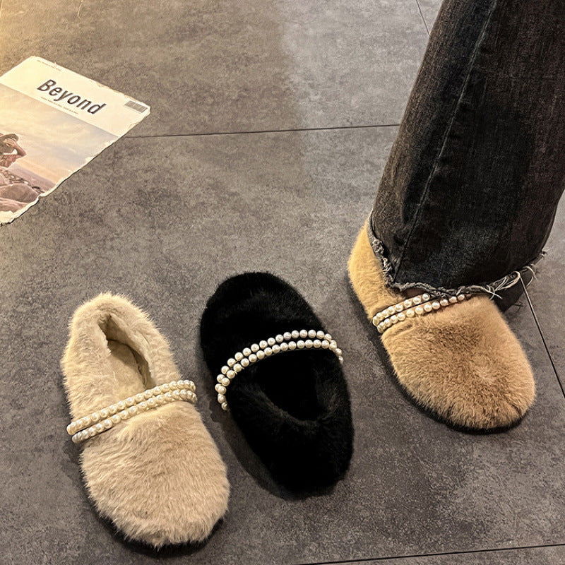 Fluffy Winter Slip-on Female Fleece-lined Cotton Casual Shoes