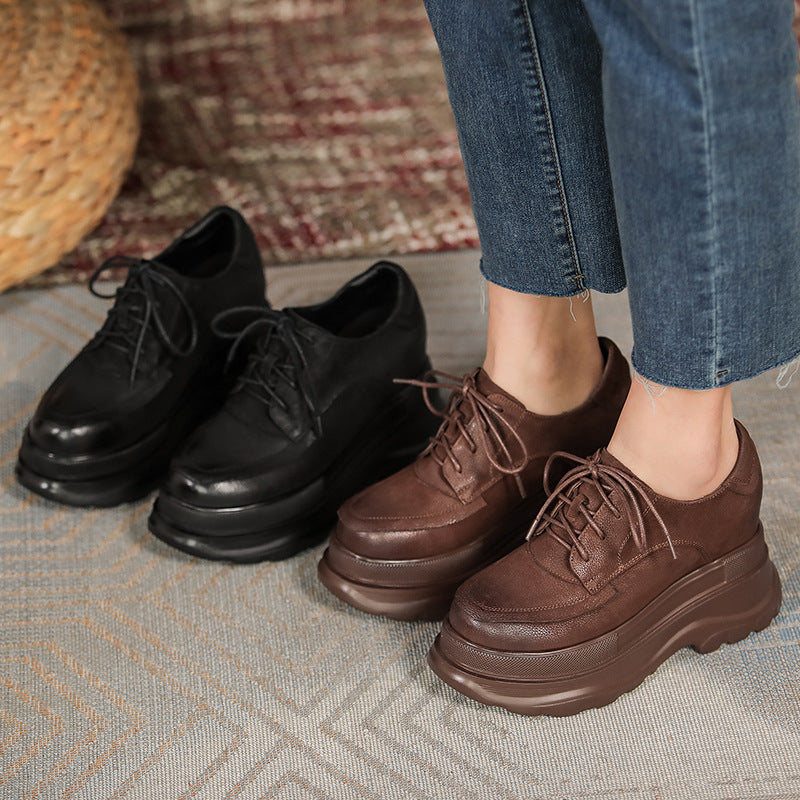 Women's British Style Platform Retro Easy Matching Leather Shoes