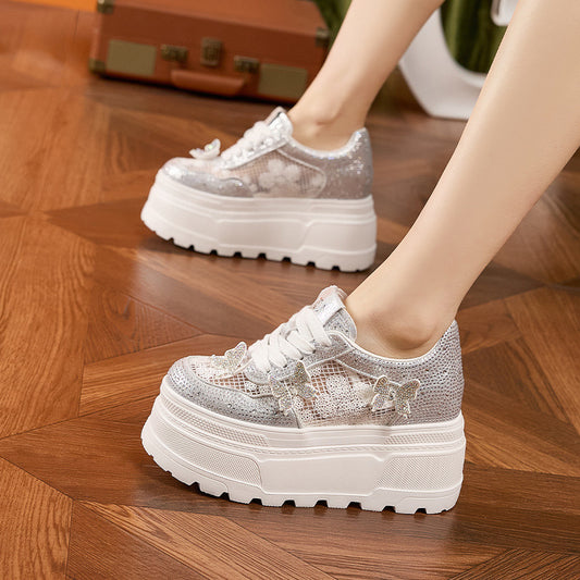 Women's Platform White Height Increasing Insole Breathable Casual Shoes