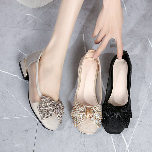 Women's Chunky Fashion Low Round Head Butterfly Women's Shoes