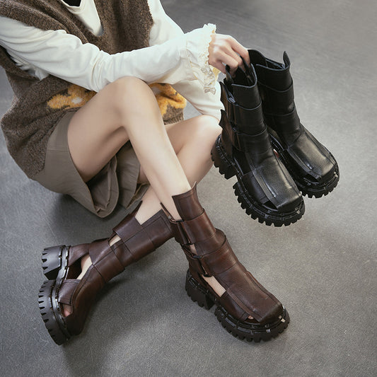 Women's Retro Style Thick Bottom Top Layer Cowhide Women's Shoes