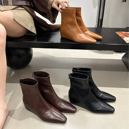 Women's Pointed Ankle Simple Female Bootie French Skinny Fruit Women's Leather Boots