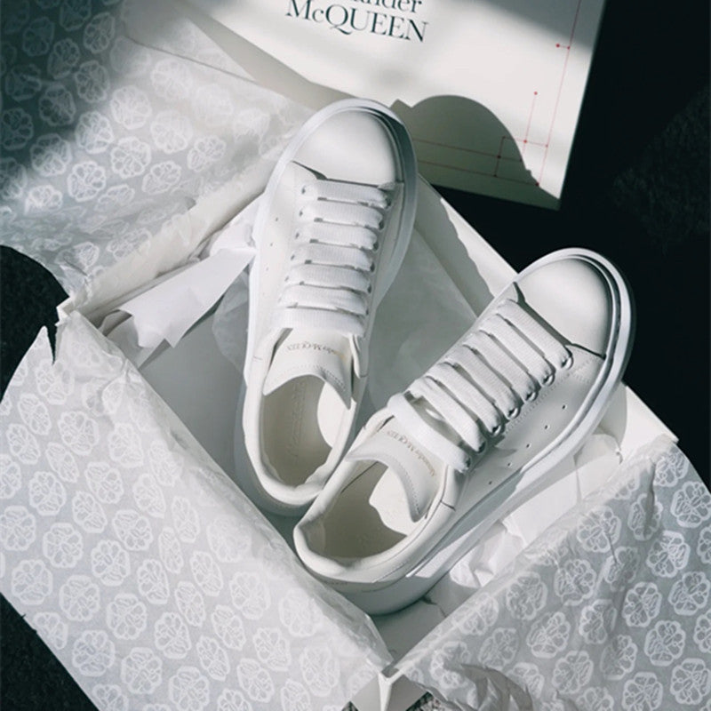 Women's Mcqueen White Platform Height Increasing Insole Genuine Couple Sneakers