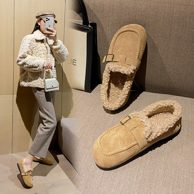 Women's Thick Winter Fur Outer Wear Cotton Men's Shoes