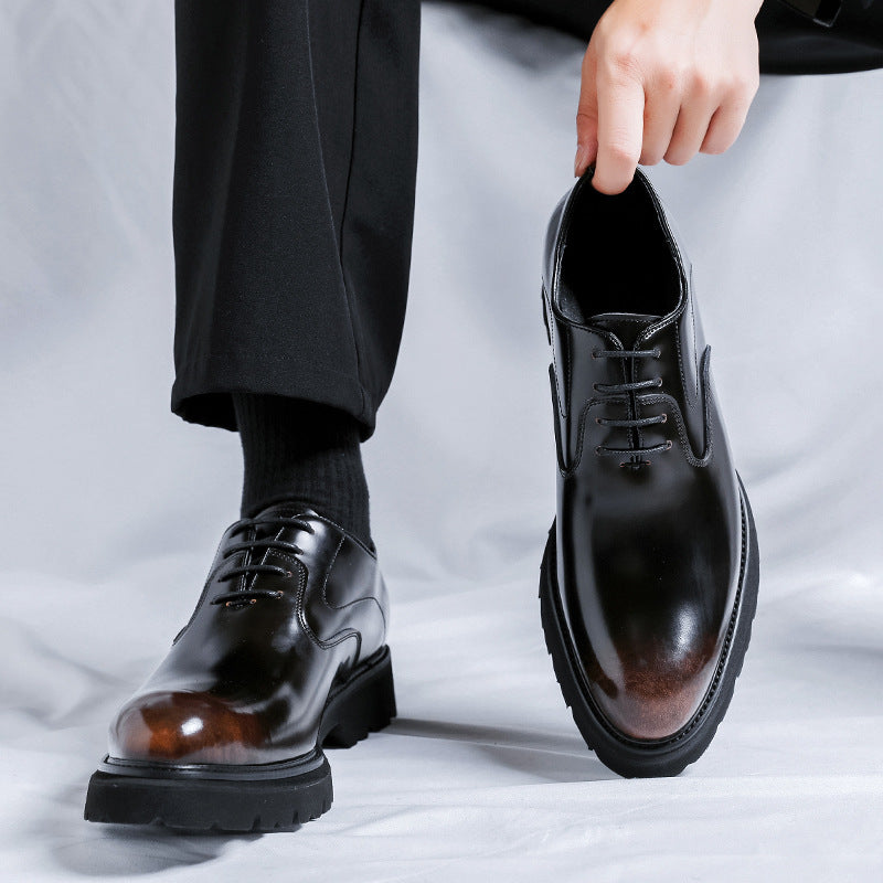 British Style Trendy Formal Wear Business Wedding Thick Sole Height Men's Casual Leather Shoes