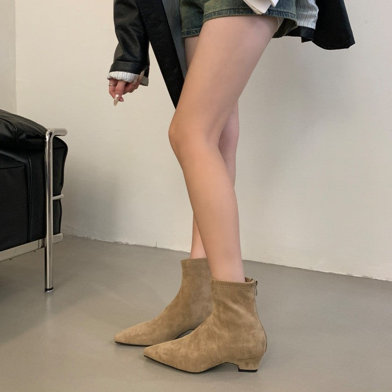 Women's Spring French Style Mid Chunky Pointed Boots