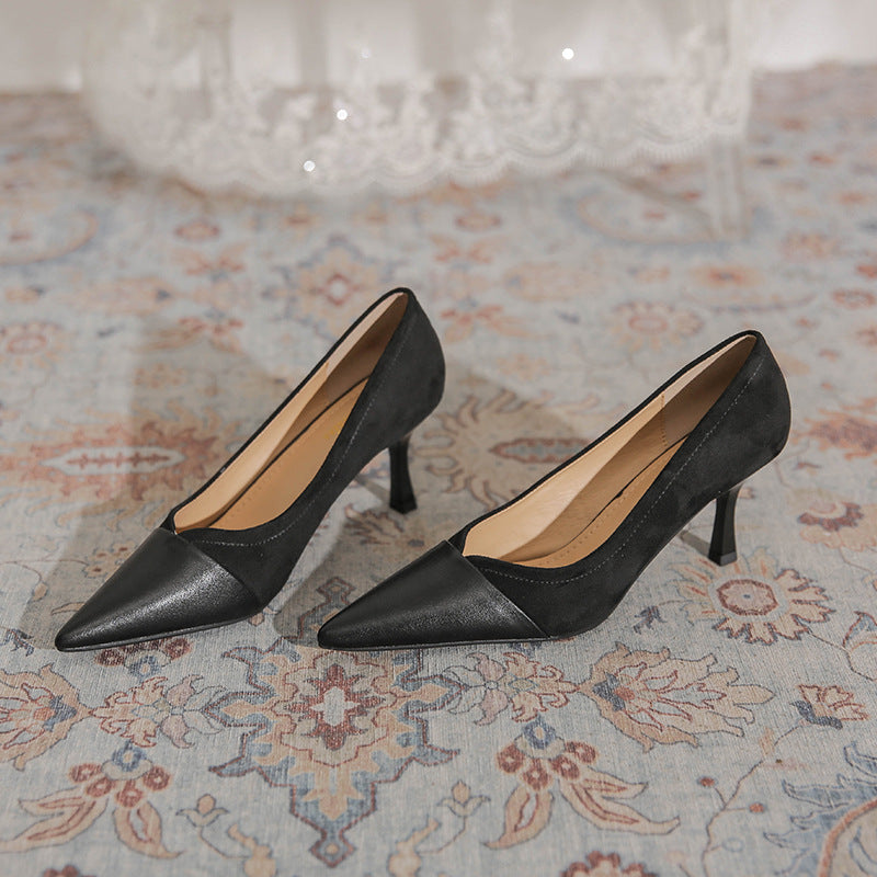 Women's Retro Maroon V Cut Stitching High Stiletto Pointed Temperament Elegant Women's Fashion Shoes