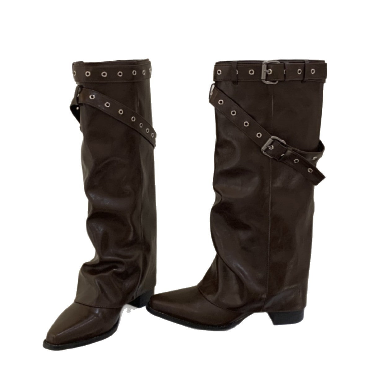 Toe Wedge Pants Pipe White Belt Boots