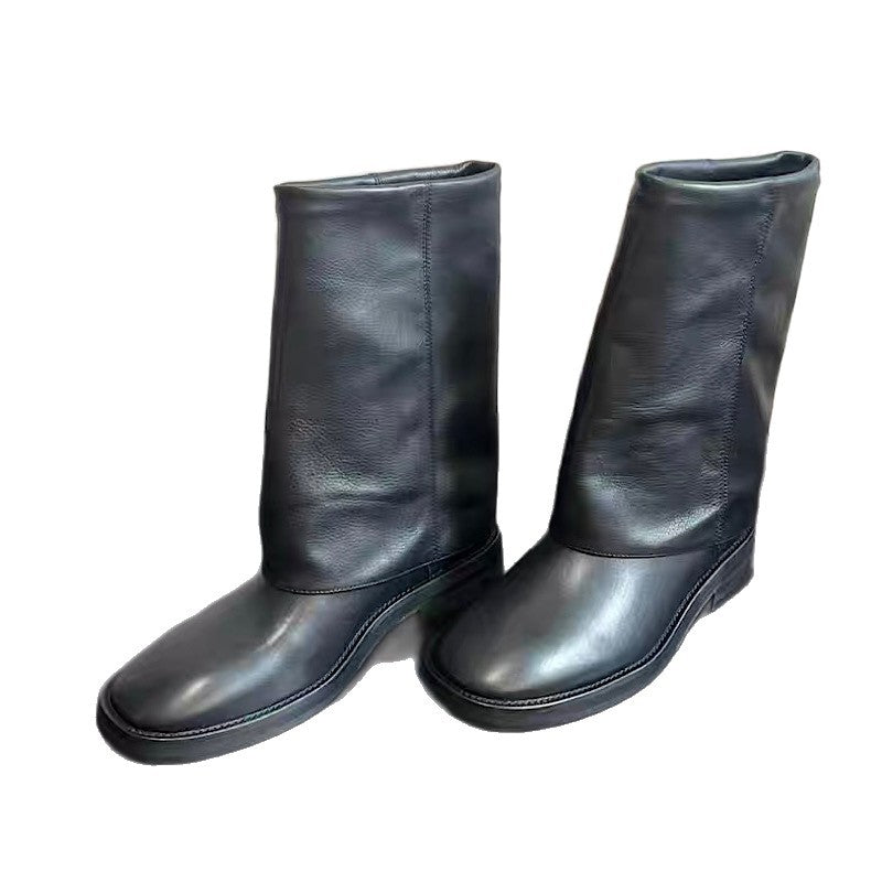 Women's Martin Ankle One Stirrup Trousers Tube Female Thick Flat Cowhide Heels