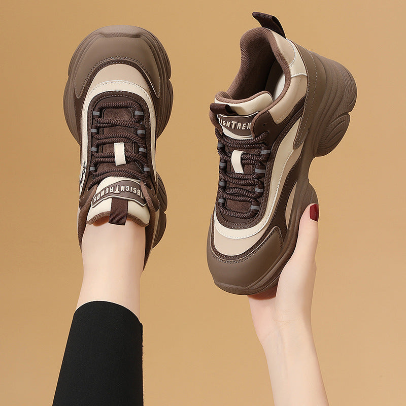 Women's Gold Silk Rabbit Dad Thick Bottom Versatile Casual Shoes
