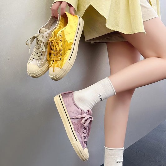 Women's Satin Surface Star Pattern Flat Board Sports Women's Casual Shoes