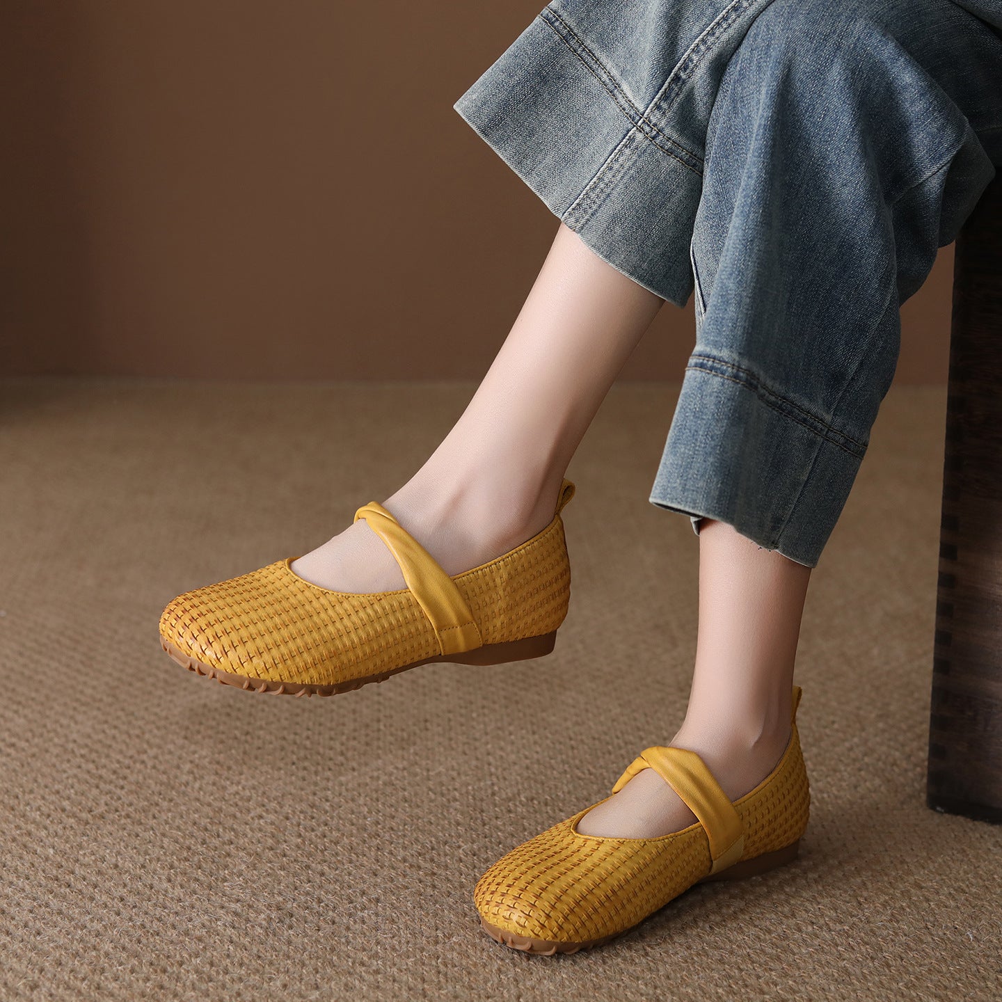 Women's First Layer Cowhide Spring Vintage Hand-woven Low-cut Flat Women's Casual Shoes
