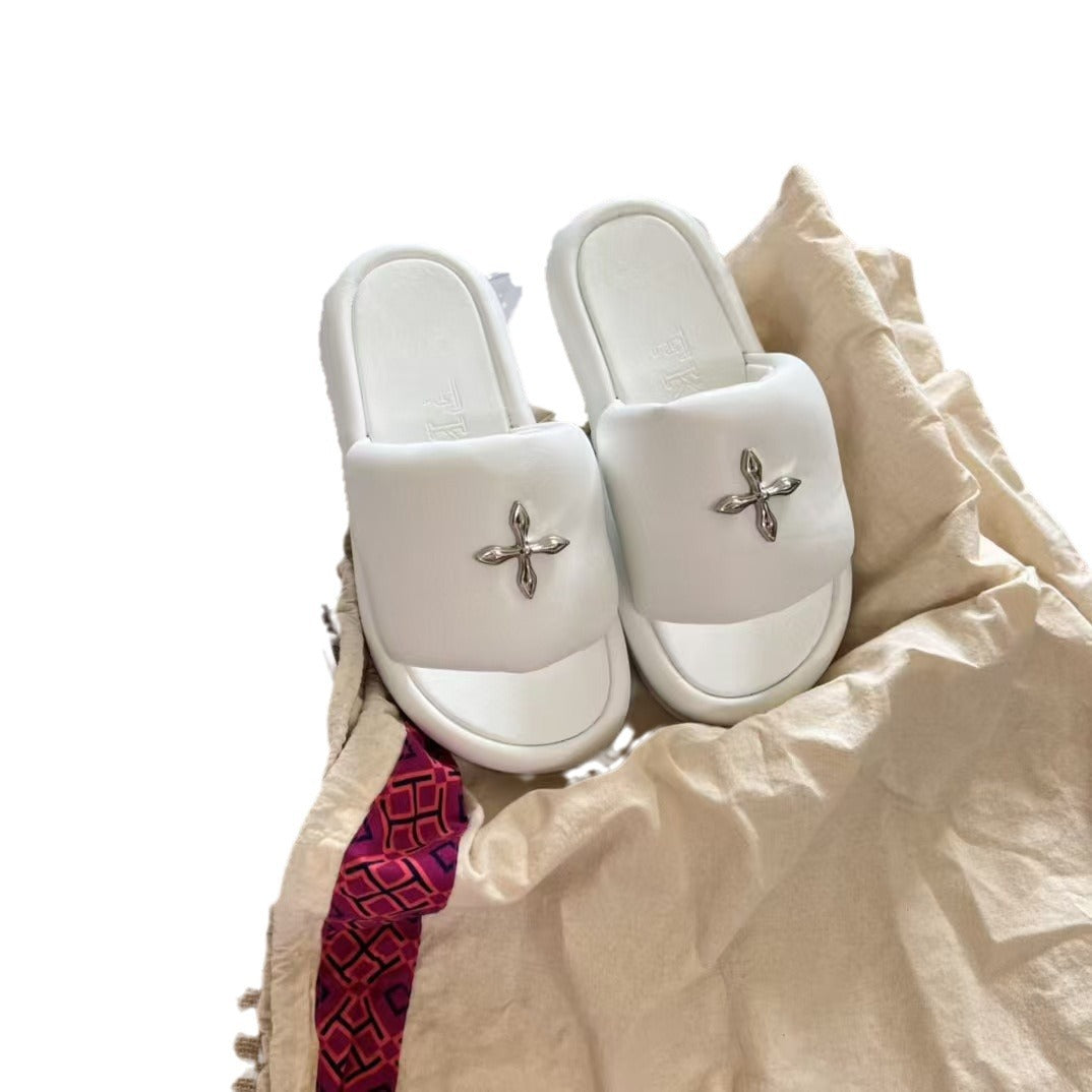 Cross Thick Bottom Increased Fluffy Outdoor Slippers