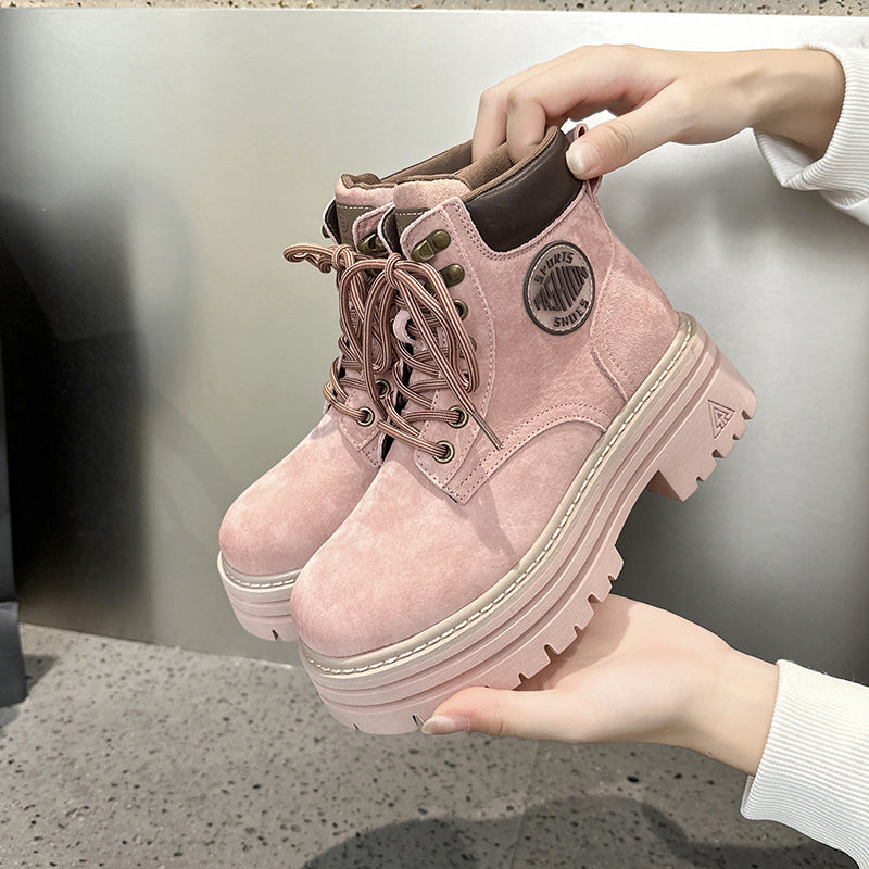 Women's Bottom Height Increasing Insole Fashion Short British Boots