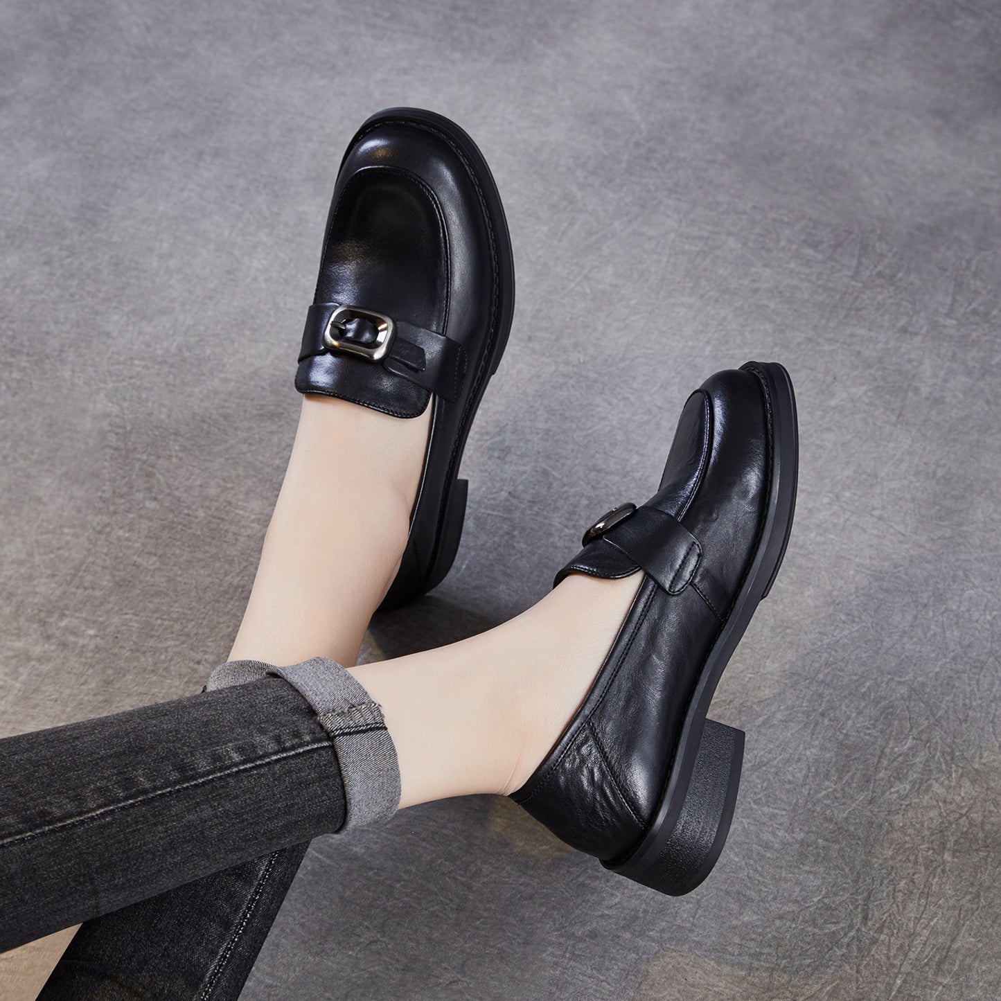Women's Brown Retro Round Toe Spring British Women's Fashion Shoes