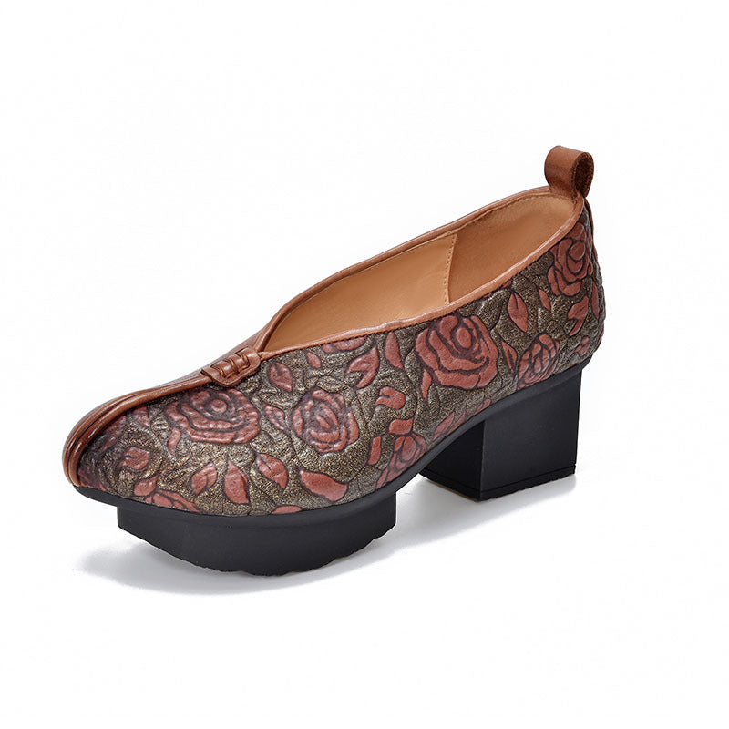 Women's Of Cowhide Print Chinese Style National Chunky Ethnic Retro Cotton Women's Casual Shoes