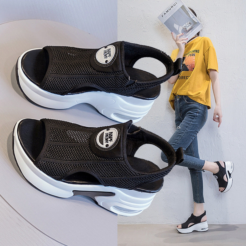 Women's White Breathable Mesh Surface Flying Woven Height Sandals